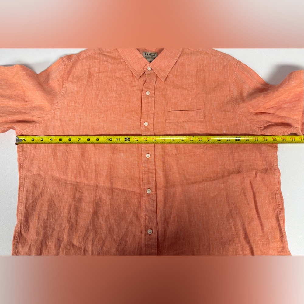 LL Bean 100% Linen Button Shirt Long Sleeve Orange Slightly Fitted Men XXL-Tall - Picture 6 of 9